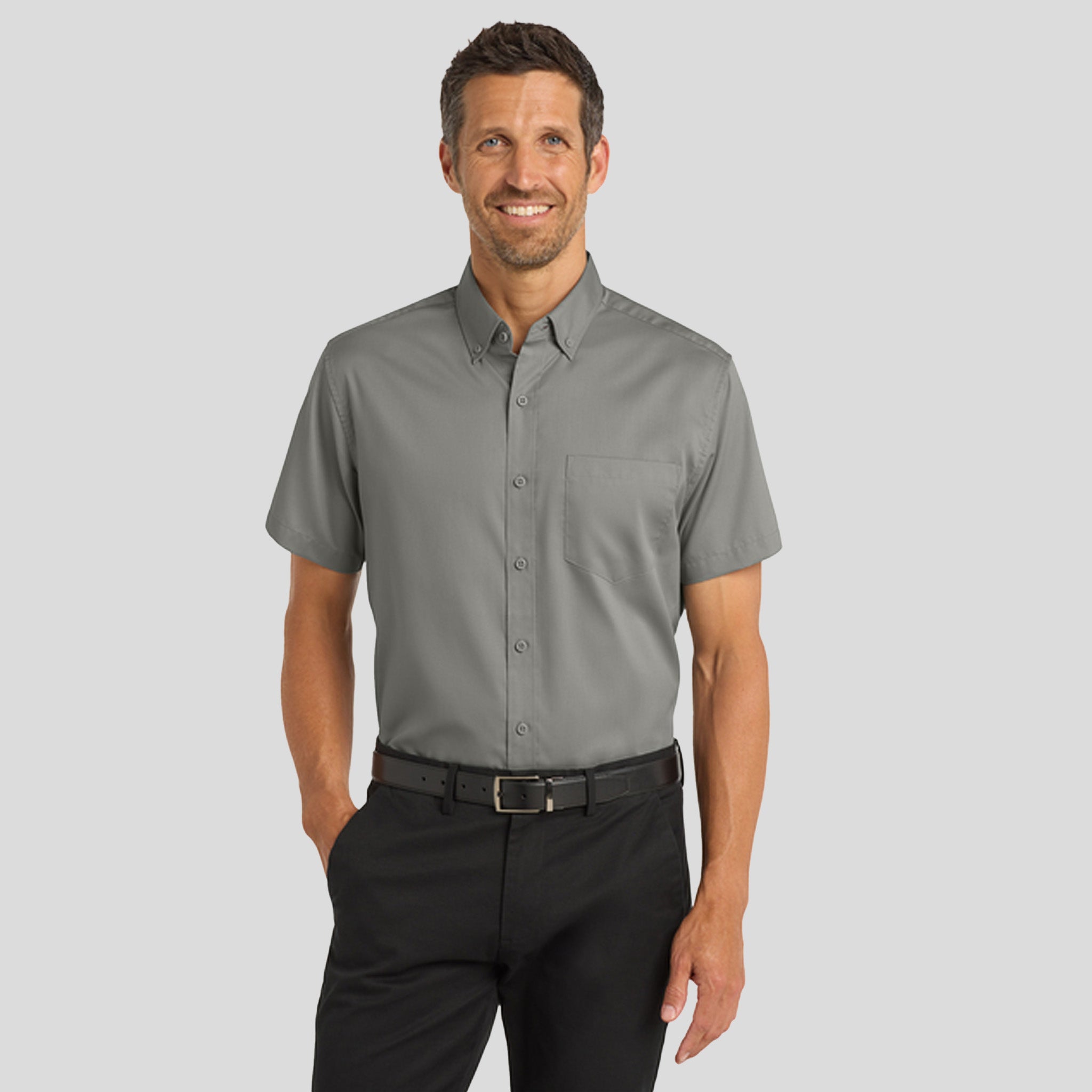Men's Short Sleeve SuperProβ’ Twill Shirt | Monument Grey